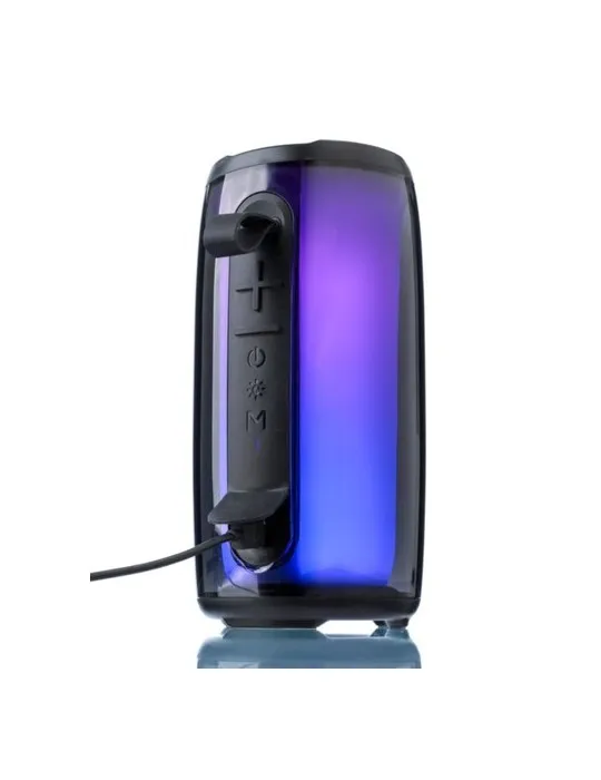 Enceinte sans fil publicitaire d'extérieur en ABS Lynette Matières : bambou Couleurs : bleu objet publicitaire robuste