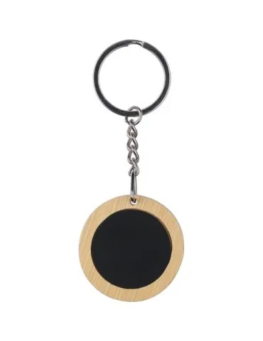 Porte-clé publicitaire en bambou Gene Matières : acier inoxydable Couleurs : brun