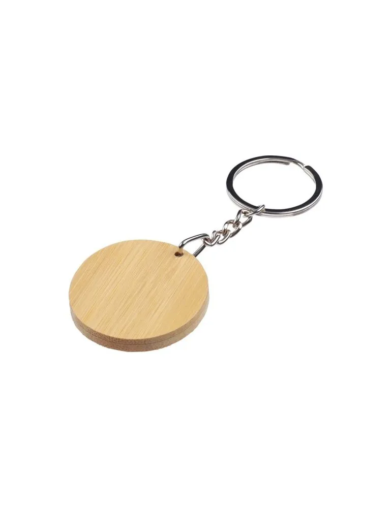 Porte-clé publicitaire en bambou Gene Matières : acier inoxydable Couleurs : brun marquage laser ultra précis