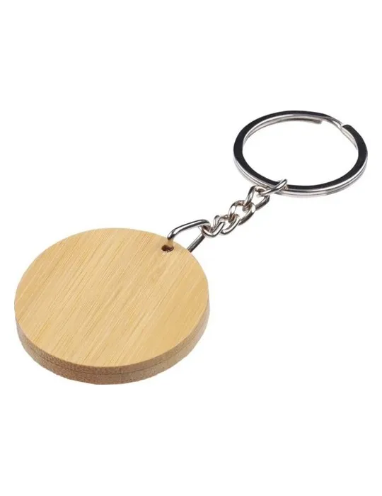 Porte-clé publicitaire en bambou Gene Matières : acier inoxydable Couleurs : brun marquage laser ultra précis