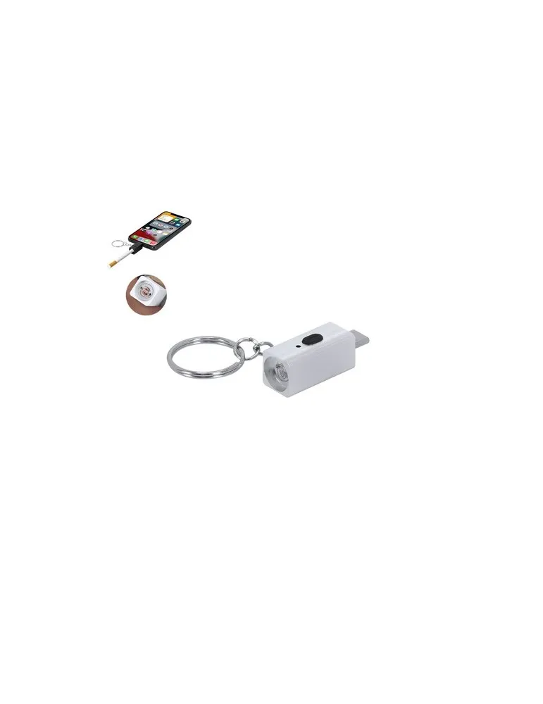 Briquet Électrique Personnalisé Porte-Clés Parris Matières : Synthétique Couleurs : blanc cadeau entreprise pas cher