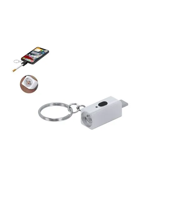 Briquet Électrique Personnalisé Porte-Clés Parris Matières : Synthétique Couleurs : blanc cadeau entreprise pas cher