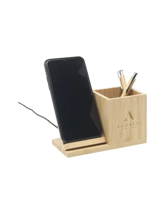 Bamboo Boss 15W support de charge/porte-stylo goodies publicitaire événementiel