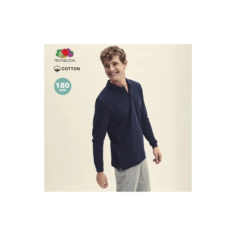 Polo Long Sleeve Premium Adulte Personnalisé - Fruit Of The Loom Matières : PET Couleurs : noir personnalisation sur mesure