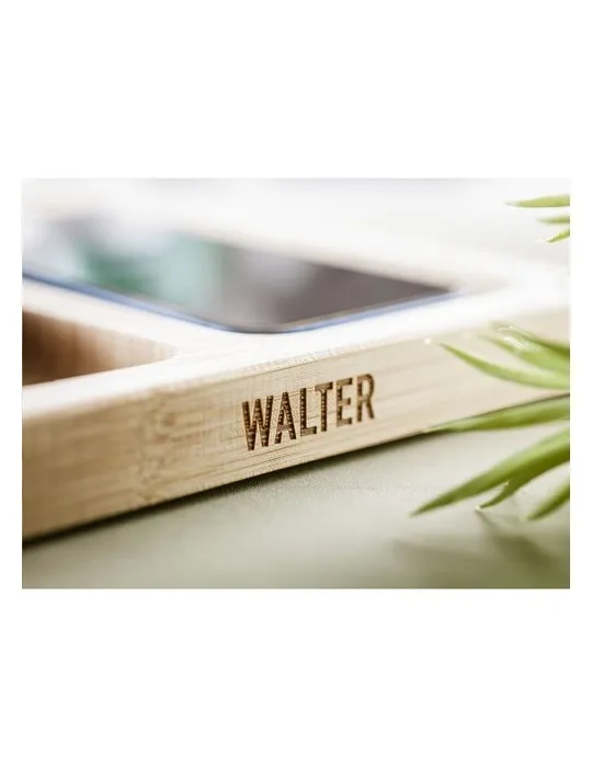Walter Bamboo Single Dock 15W organisateur et chargeur personnalisable avec votre logo