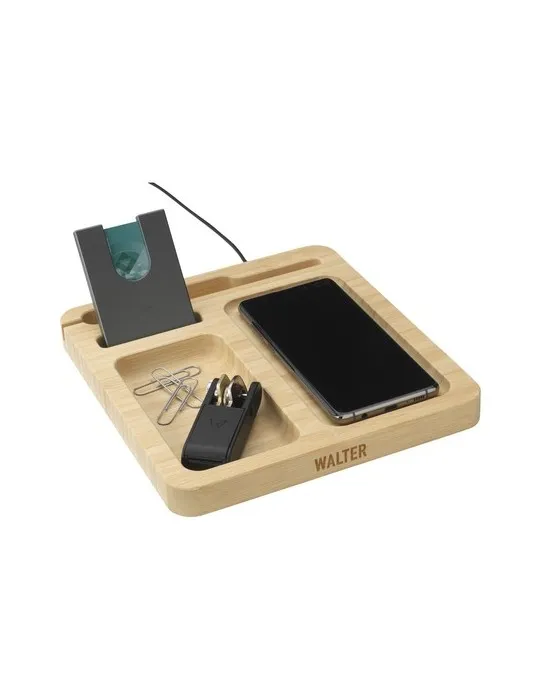 Walter Bamboo Single Dock 15W organisateur et chargeur cadeau entreprise pas cher