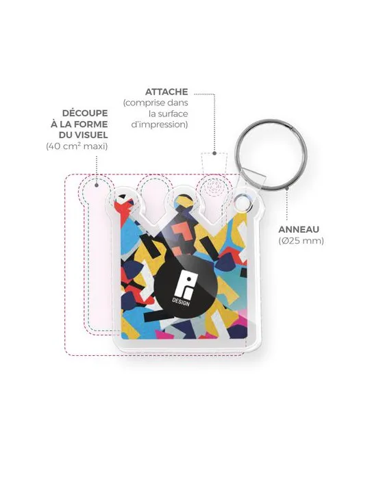 PORTE CLE CREATION PMMA EP 3mm ENTRE 20 cm2 MAXI 40 cm2 goodies publicitaire événementiel