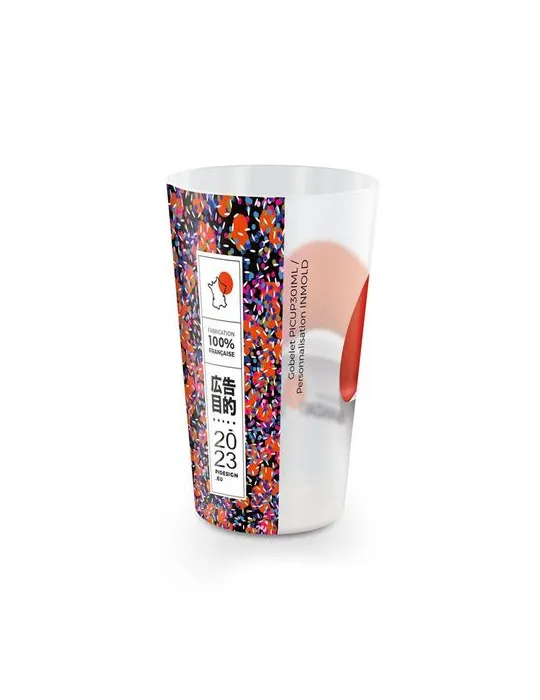 GOBELET PLASTIQUE REUTILISABLE 30 cl RAS BORD (IML) impression haute définition