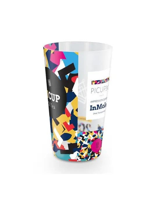 GOBELET PLASTIQUE REUTILISABLE 30 cl RAS BORD (IML) marquage laser ultra précis