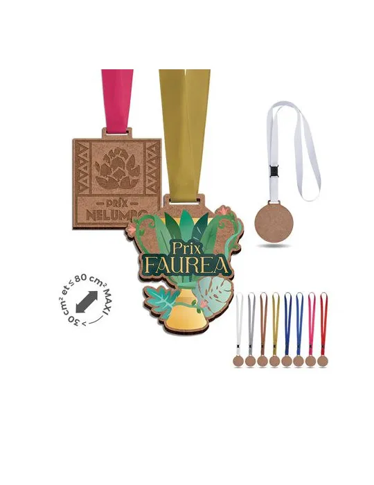 MEDAILLE MDF EP 3 mm ENTRE 30 et MAXI 80 cm2 AVEC CORDON SATIN