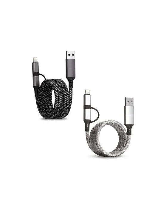 CABLE DE CHARGE 6 EN 1 A ENROULEMENT MAGNETIQUE goodies publicitaire événementiel