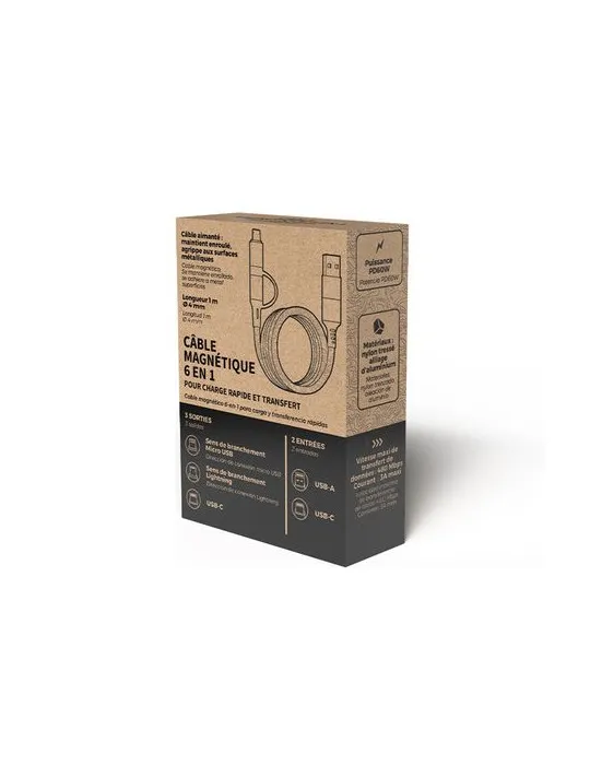 CABLE DE CHARGE 6 EN 1 A ENROULEMENT MAGNETIQUE cadeau collaborateur premium