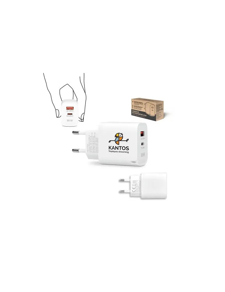 CHARGEUR SECTEUR RAPIDE 30 W SORTIES USB QC & TYPE-C PD