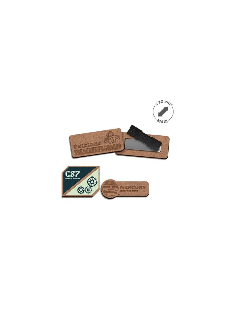 BADGE MDF EP 3 mm AVEC AIMANT MAXI 20 cm2