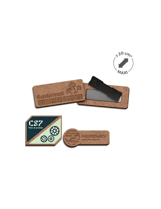 BADGE MDF EP 3 mm AVEC AIMANT MAXI 20 cm2