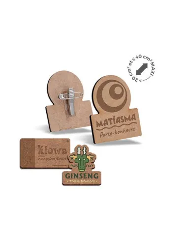 BADGE MDF EP 3mm AVEC PINCE-EPINGLE ENTRE 20 cm2 ET 40 cm2 MAXI