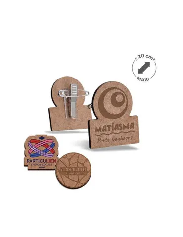 BADGE MDF EP 3 mm AVEC PINCE-EPINGLE MAXI 20 cm2