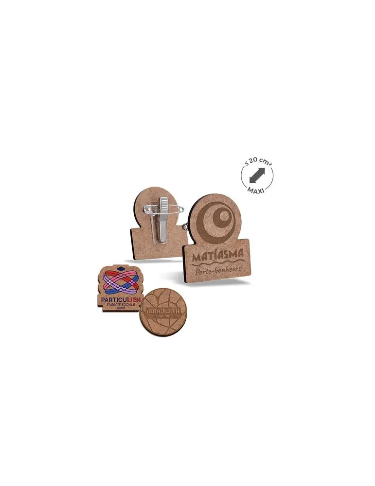 BADGE MDF EP 3 mm AVEC PINCE-EPINGLE MAXI 20 cm2