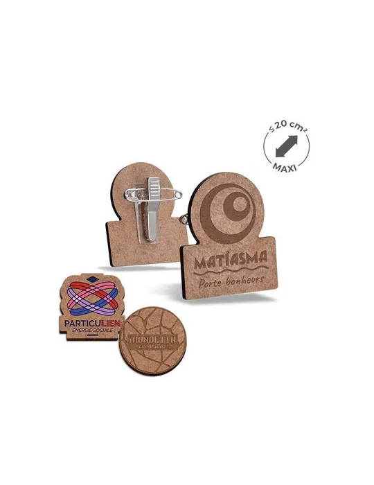 BADGE MDF EP 3 mm AVEC PINCE-EPINGLE MAXI 20 cm2