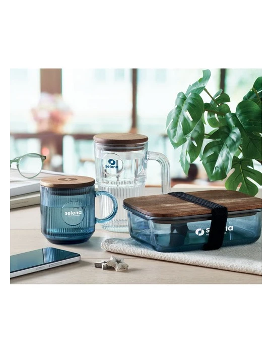 VITRIO MUG Mug en verre strié 300ml Matières : verre Couleurs : bleu transparent cadeau entreprise pas cher