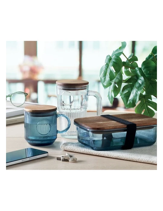 VITRIO MUG Mug en verre strié 300ml Matières : verre Couleurs : bleu transparent goodies publicitaire événementiel