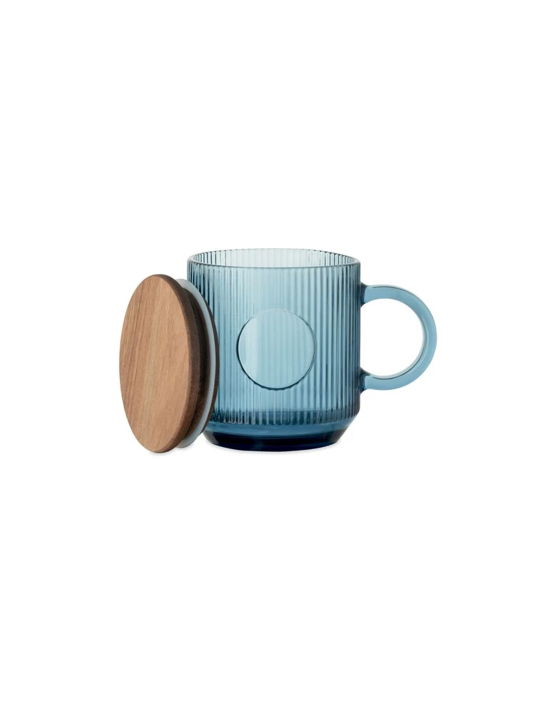 VITRIO MUG Mug en verre strié 300ml Matières : verre Couleurs : bleu transparent marquage laser ultra précis