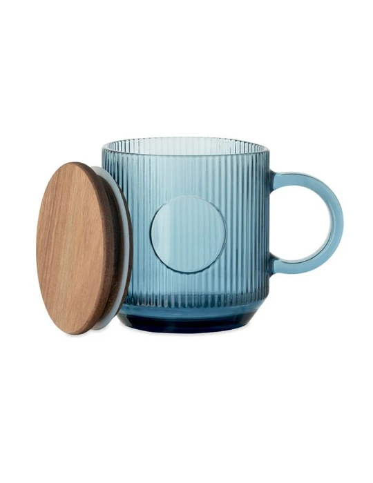 VITRIO MUG Mug en verre strié 300ml Matières : verre Couleurs : bleu transparent marquage laser ultra précis