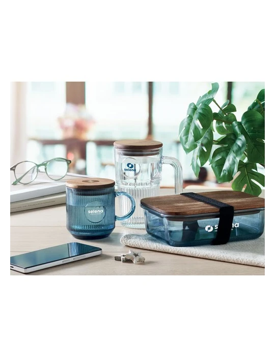 VITRIO MUG Mug en verre strié 300ml Matières : verre Couleurs : bleu transparent objet promotionnel éco-responsable