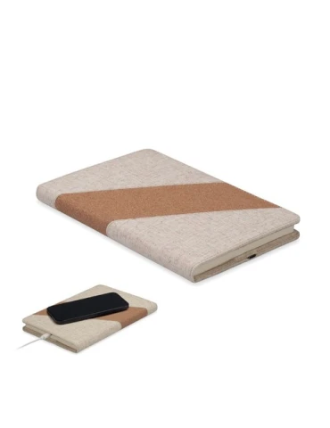CORTONA Carnet A5 avec chargeur 15W Matières : papier recyclé Couleurs : beige