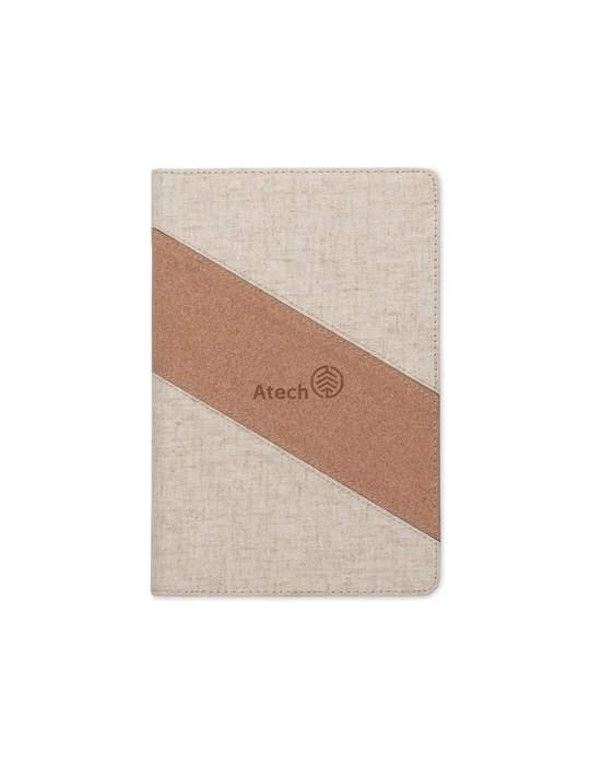 CORTONA Carnet A5 avec chargeur 15W Matières : papier recyclé Couleurs : beige personnalisable avec votre logo