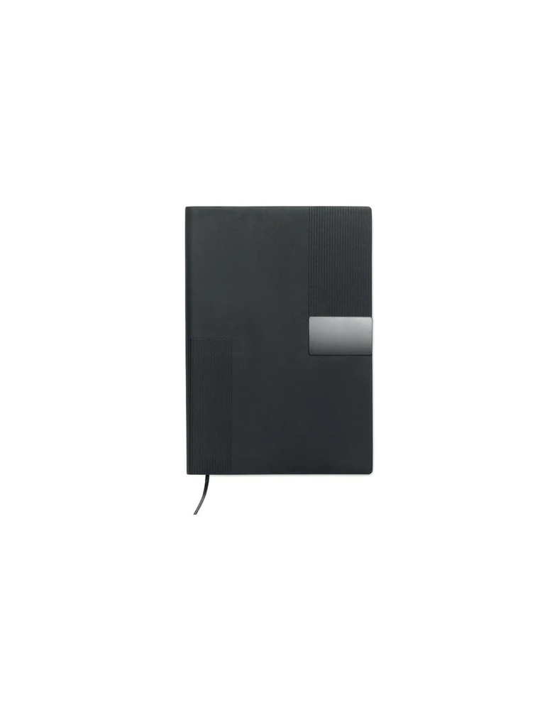 TREZE Carnet A5 en PU souple Matières : papier recyclé Couleurs : noir personnalisable avec votre logo