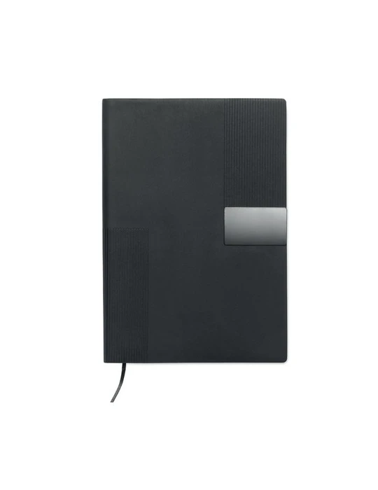 TREZE Carnet A5 en PU souple Matières : papier recyclé Couleurs : noir personnalisable avec votre logo