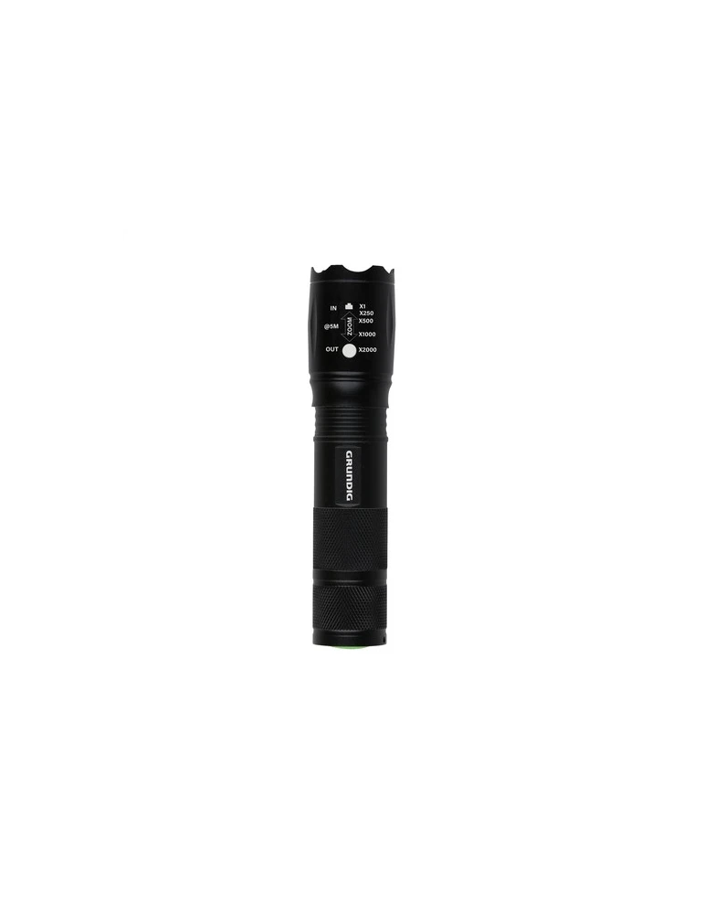 Grundig 1W LED-Torch Zoom lampe de poche Matières : aluminium Couleurs : noir personnalisable avec votre logo