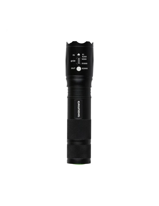 Grundig 1W LED-Torch Zoom lampe de poche Matières : aluminium Couleurs : noir personnalisable avec votre logo