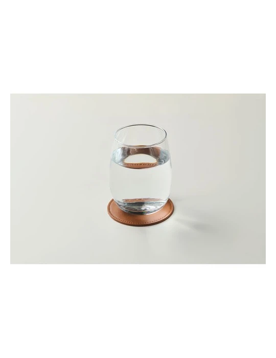 POSA Sous-verre rond en PU Couleurs : marron accessoire événementiel unique