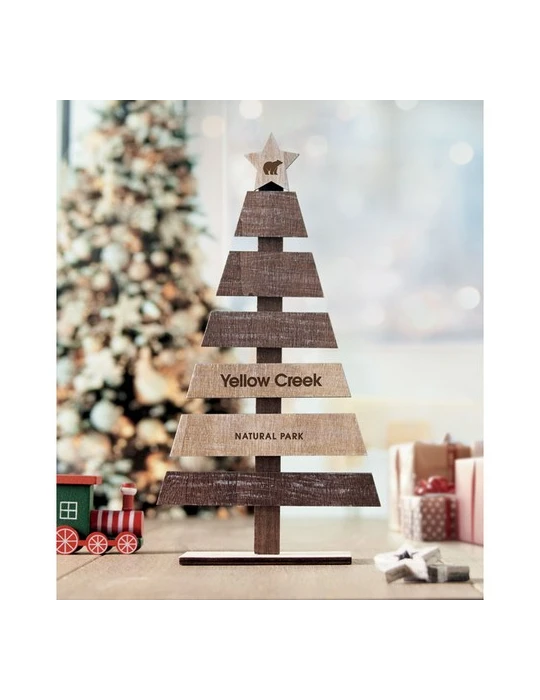 PUINEN Sapin de Noël en bois Couleurs : bois personnalisable avec votre logo