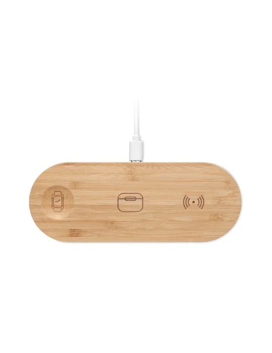 RECPAD Chargeur sans fil 3 en 1 15W Couleurs : bois personnalisable avec votre logo