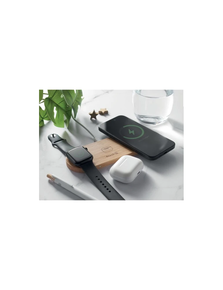 RECPAD Chargeur sans fil 3 en 1 15W Couleurs : bois cadeau entreprise pas cher