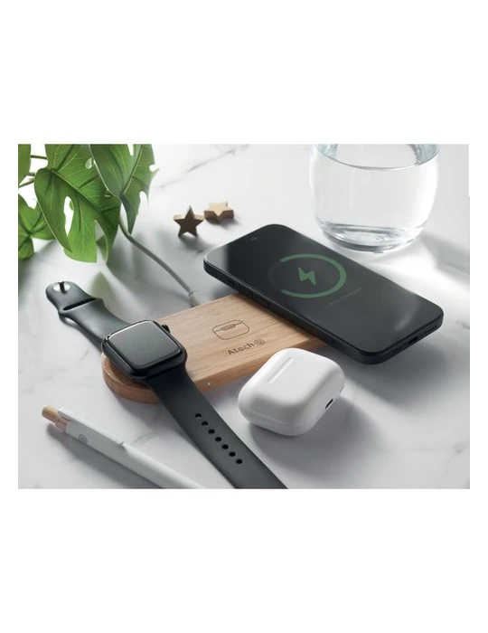 RECPAD Chargeur sans fil 3 en 1 15W Couleurs : bois cadeau entreprise pas cher