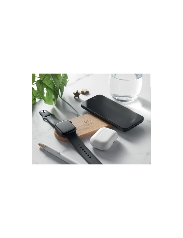 RECPAD Chargeur sans fil 3 en 1 15W Couleurs : bois goodies publicitaire événementiel