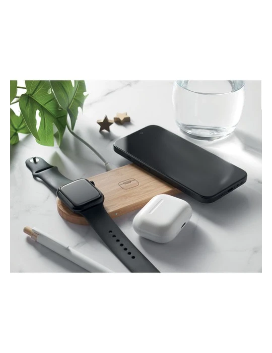 RECPAD Chargeur sans fil 3 en 1 15W Couleurs : bois goodies publicitaire événementiel