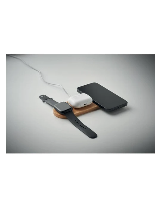 RECPAD Chargeur sans fil 3 en 1 15W Couleurs : bois impression haute définition