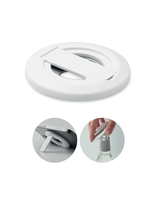 DOSENUNO Support téléphone décapsuleur Matières : ABS Couleurs : blanc personnalisable avec votre logo