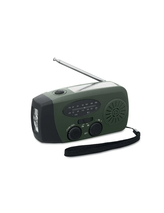 ONDA Radio portable avec torche LED Matières : ABS Couleurs : vert foncé impression logo haute qualité
