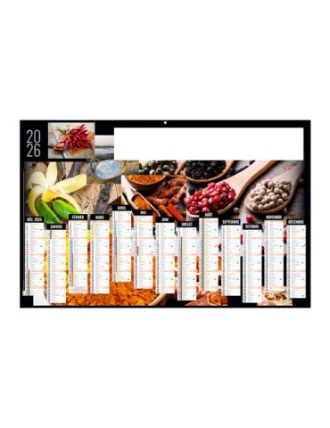 CONDIMENTS 2026 - MAXI 650 x 405 mm - LEGER 400G - DOS CUISINE - SANS MARQUAGE - 1 TROU EN TETE