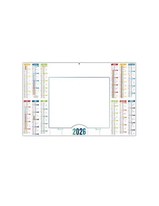 L'EFFAÇABLE 2026 - MAXI 650 x 405 mm - LEGER 400G - DOS BLANC - SANS MARQUAGE - 1 TROU EN TETE
