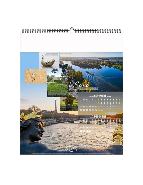 FLEUVES D'EUROPE 2026 - SMALL 330 x 400 mm - MARQUAGE 1 COULEUR - RELIURE BAGUETTE objet promo petit budget