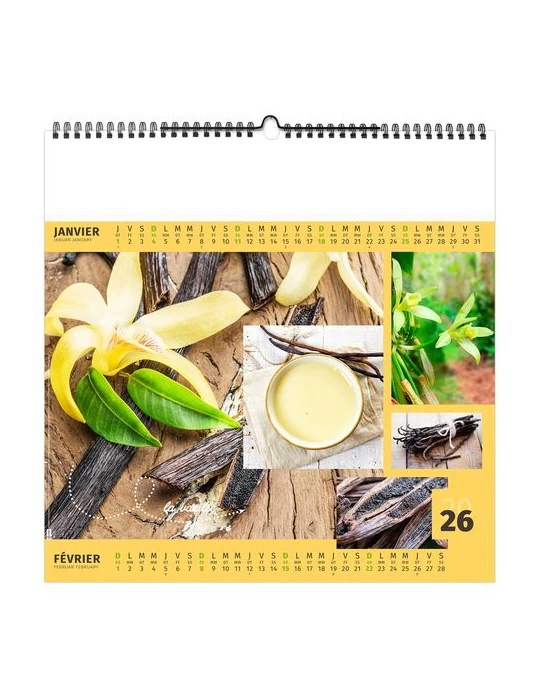 AROMATES ET COMPAGNIE 2026 - SMALL 330 x 330 mm - MARQUAGE 1 COULEUR - RELIURE BAGUETTE personnalisation rapide en France