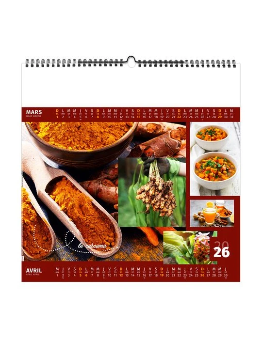 AROMATES ET COMPAGNIE 2026 - SMALL 330 x 330 mm - MARQUAGE 1 COULEUR - RELIURE BAGUETTE goodies entreprise design