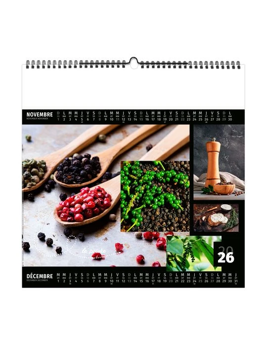 AROMATES ET COMPAGNIE 2026 - SMALL 330 x 330 mm - MARQUAGE 1 COULEUR - RELIURE BAGUETTE objet promo petit budget